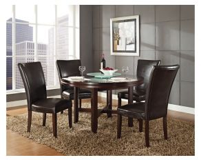 Steve Silver Furniture Hartford Round Dining Set with Glass Top in Brown