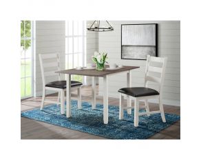 Martin 3-Piece Drop Leaf Dining Set in Dark Brown and White Finish