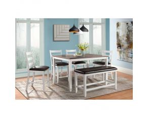 Martin 6-Piece Counter Height Dining Set in Dark Brown and White Finish