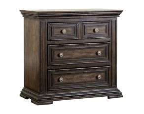 Big Valley Bedside Chest with Charging Station in Brownstone Finish with Heavy Distressing