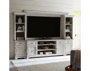 Ocean Isle Entertainment Center with Piers in Antique White Finish with Weathered Pine