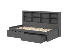 Youth Twin Bookcase Daybed with Dual Underbed Drawers in Dark Grey