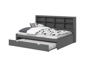 Youth Twin Bookcase Daybed with Twin Trundle Bed in Dark Grey