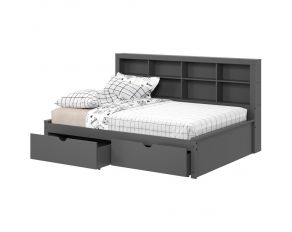 Youth Full Bookcase Daybed with Dual Underbed Drawers in Dark Grey