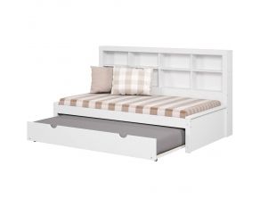 Youth Twin Bookcase Daybed with Twin Trundle Bed in White