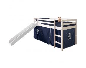 Youth Twin Low Loft with Slide and Blue Tent in White