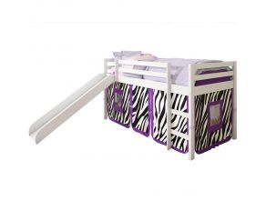 Youth Twin Low Loft with Slide and Zebra Tent in White