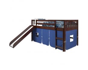 Mission Twin Low Loft with Slide and Blue Tent in Dark Cappuccino