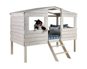 Tree House Twin Loft Bed with Slat Kit in Rustic Sand