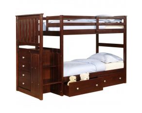 Mission Twin over Full Stairway Bunk Bed with Dual Underbed Drawers in Dark Cappuccino