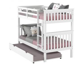 Mission Twin over Twin Bunk Bed with Twin Trundle in White