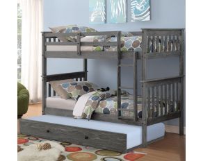 Mission Twin over Twin Bunk Bed with Twin Trundle in Brushed Grey