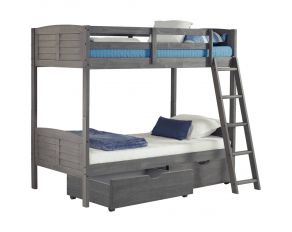 Louver Twin over Twin Bunk Bed with Dual Underbed Drawers in Antique Grey