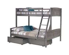 Louver Twin over Full Bunk Bed with Dual Underbed Drawers in Antique Grey