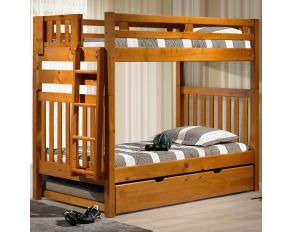 Tall Mission Twin over Twin Bunk Bed with Fixed Ladder in Honey