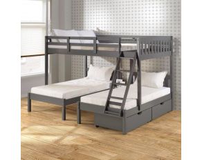 Pine Full over Double Twin Bunk Bed with Dual Underbed Drawers in Dark Grey