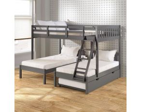 Pine Full over Double Twin Bunk Bed with Twin Trundle Bed in Dark Grey