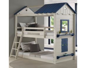 Star Gaze Twin over Twin Bunk Bed in Light Grey and Blue