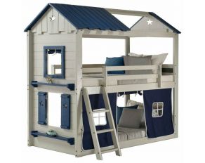 Star Gaze Twin over Twin Bunk Bed with Blue Tent in Light Grey and Blue