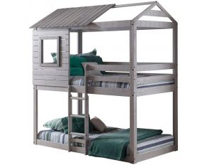 Tree House Twin over Twin Deer Blind Bunk Loft with Slat Kits in Rustic Light Grey