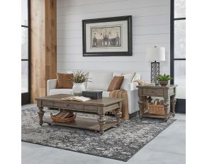 Americana Farmhouse Occasional Table Set in Wirebrushed Dusty Taupe Finish