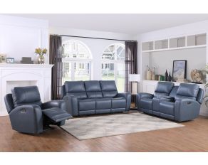 Bel Air 2 Power Leather Living Room Set in Blue