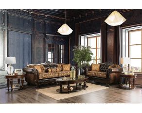 Quirino Living Room Set in Tan and Dark Brown