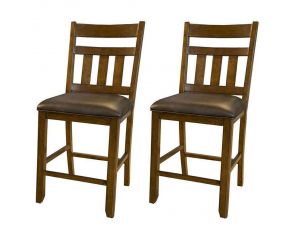 Mason Set of 2 Slatback Upholstered Barstools in Brown