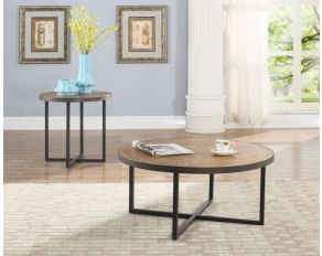 Denton Round Occasional Table Set in Steel Gray Rustic Brown