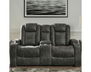 Soundcheck Power Reclining Loveseat with Console in Storm Gray