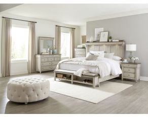 Ivy Hollow Mantle Storage Bedroom Collections in Weathered Linen Finish with Dusty Taupe Tops