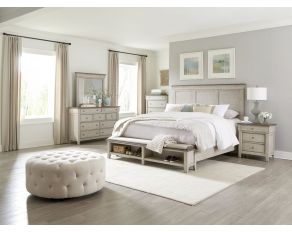 Ivy Hollow Storage Bedroom Collections in Weathered Linen Finish with Dusty Taupe Tops