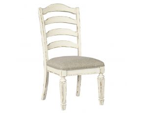 Ashley Furniture Realyn Dining Ladderback Upholstered Side Chair in Chipped White