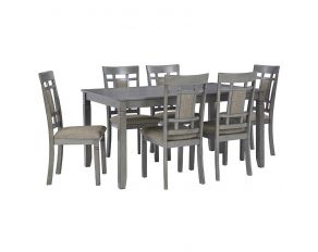 Jayemyer Set of 7 Dining Table and Chairs in Charcoal Gray