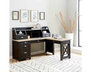 Heatherbrook L Shaped Desk With Hutch in Charcoal & Ash Finish