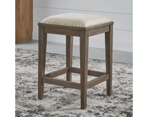 Americana Farmhouse Upholstered Console Stool in Wirebrushed Dusty Taupe Finish