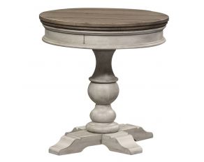 Heartland Round Pedestal Chair Side Table in Antique White Finish