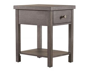 Modern Farmhouse Drawer Chair Side Table in Dusty Charcoal Finish with Heavy Distressing