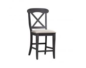 Ocean Isle Upholstered X Back Counter Chair in Slate Weathered Pine