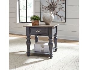 Ocean Isle Drawer End Table in Slate Finish with Weathered Pine