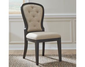 Americana Farmhouse Upholstered Tufted Back Side Chair in Black Finish