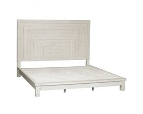 Modern Farmhouse King Platform Bed in Flea Market White Finish with Heavy Distressing