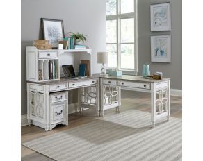 Magnolia Manor Office Set L Shaped Desk Set in Antique White Finish