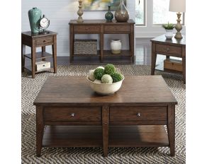 Lake House Cocktail Table in Rustic Brown Oak Finish