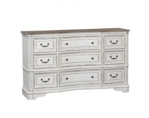 Magnolia Manor 9 Drawer Dresser in Antique White Finish