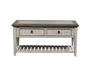 Heartland Rectangular Ceiling Tile Cocktail Table in Antique White Finish