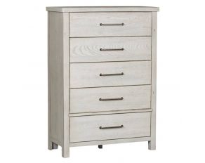 Modern Farmhouse 5 Drawer Chest in Flea Market White Finish