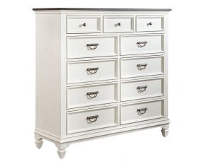 Allyson Park 11 Drawer Chesser in Wirebrushed White Finish with Charcoal Tops