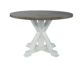 Lakeshore Single Pedestal Table in White and Woodtone Finish