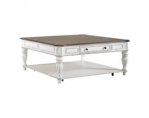 Magnolia Manor Oversized Square Cocktail Table in Antique White Finish